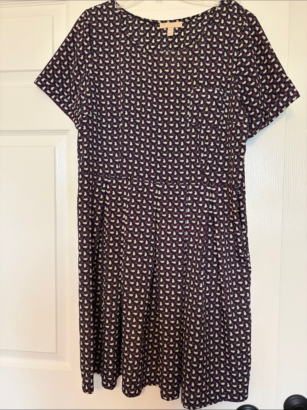 Monteau Navy Floral Bunny Short Sleeve Fit-and-Flare Dress